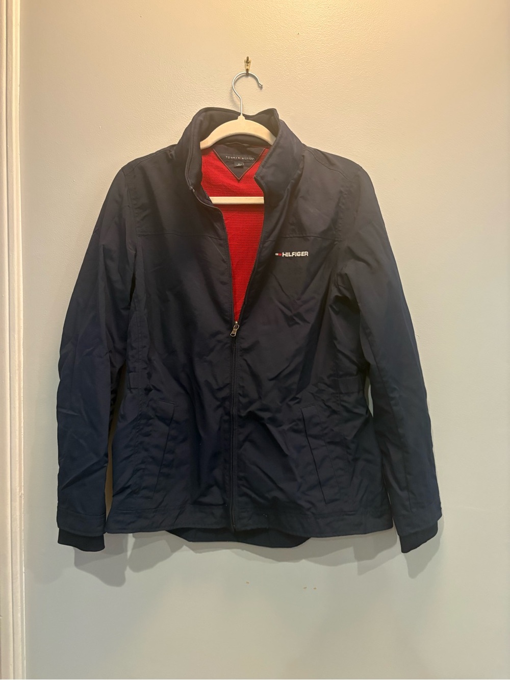 Tommy Hilfiger Navy Jacket with hood Red Lining